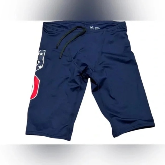 TYR Men's Durafast Elite USA Logo Jammer Swimsuit SwimShorts Blue Size 38 XLarge - Picture 3 of 6